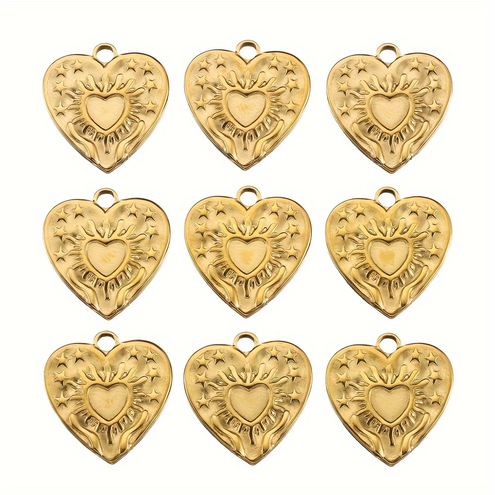 5pcs 304 Stainless Steel Love Charms 17mm Sunburst Heart Pendant